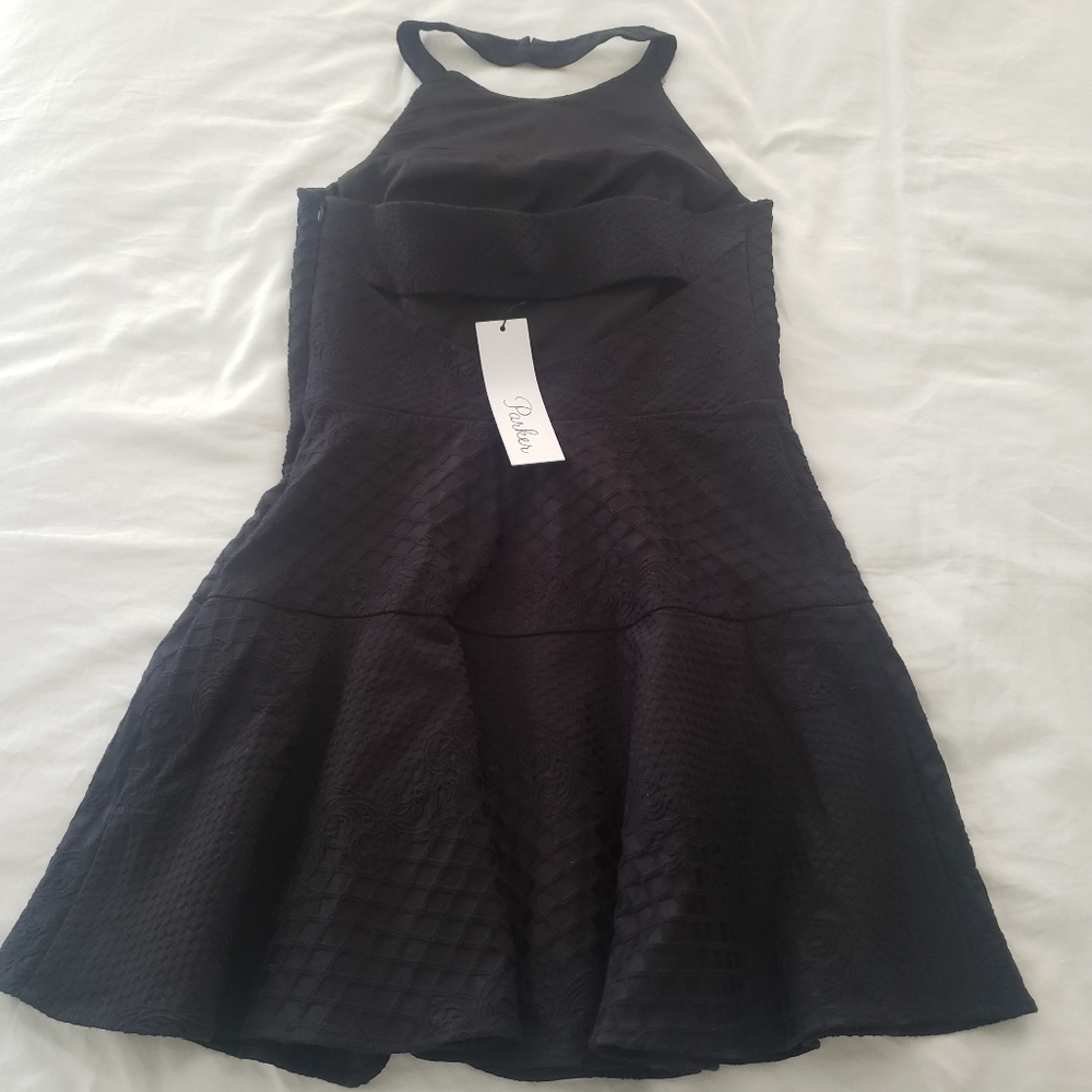 Parker black textured jacquard halter dress - Picture 2 of 5